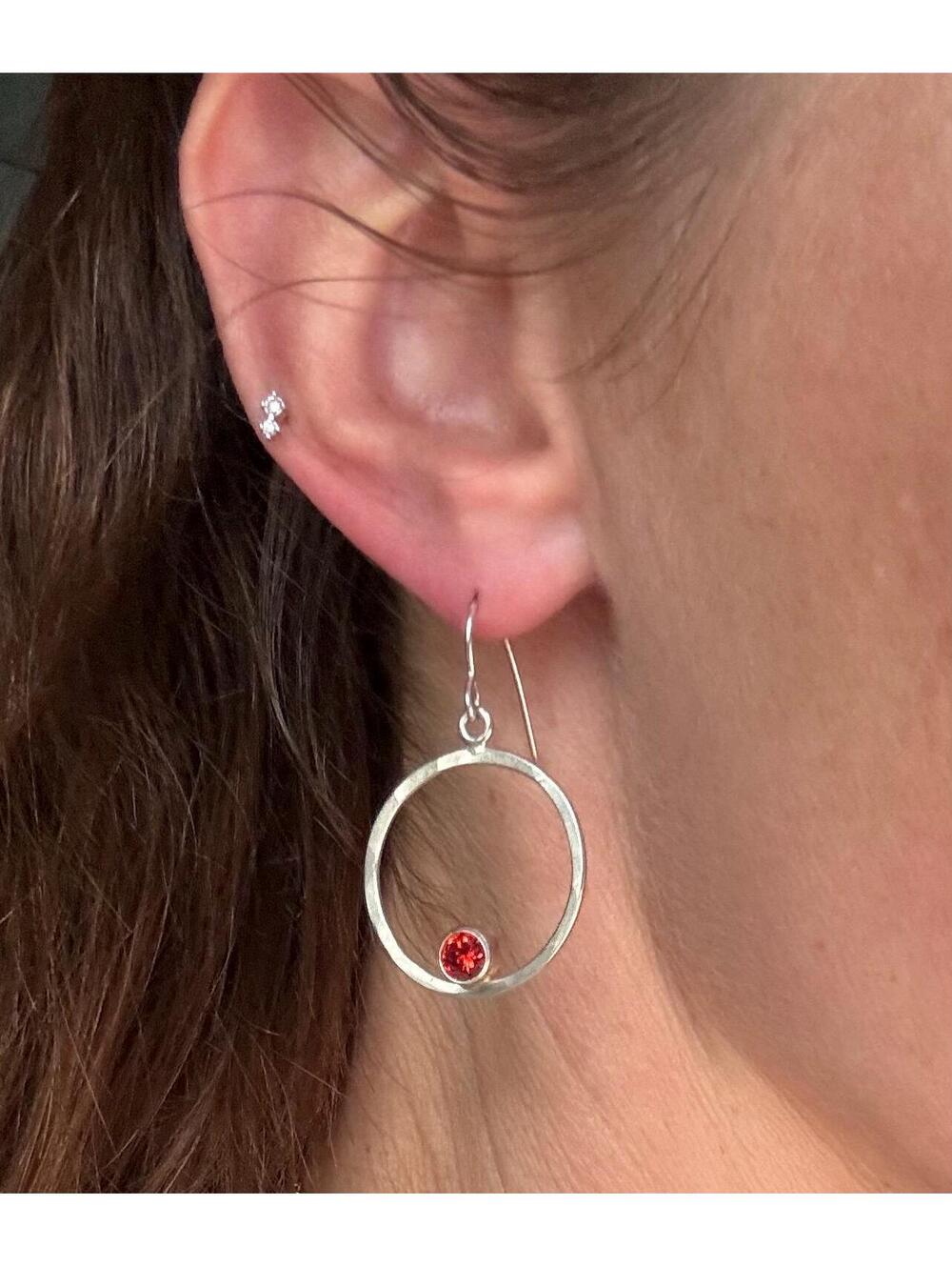 Vintage Sterling Silver and Fire Citrine Dangle Circle Earrings